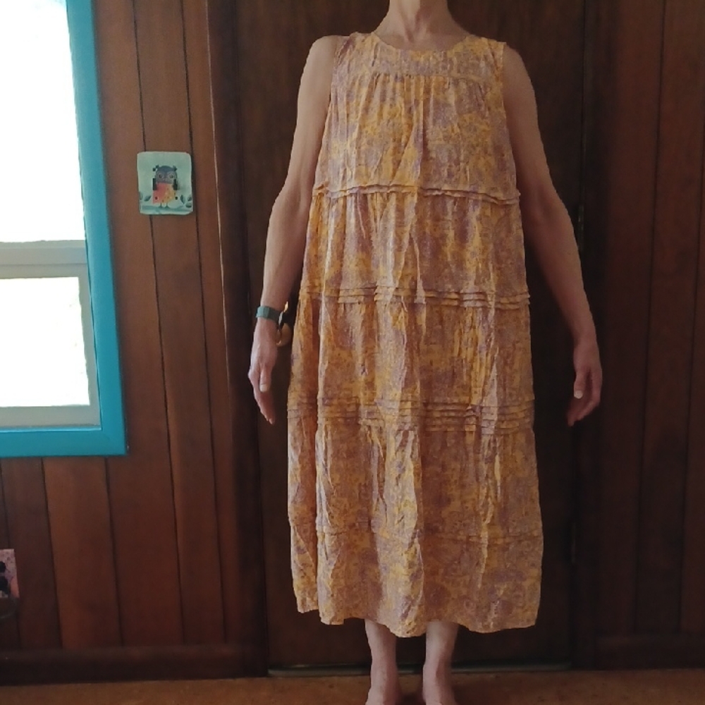 J.Jill Sleeveless Tiered Maxi Dress Lilac/Yellow Paisley Size XL Petite NWT